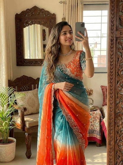 Gorgeous Sequins Embroidered Soft Satin Saree