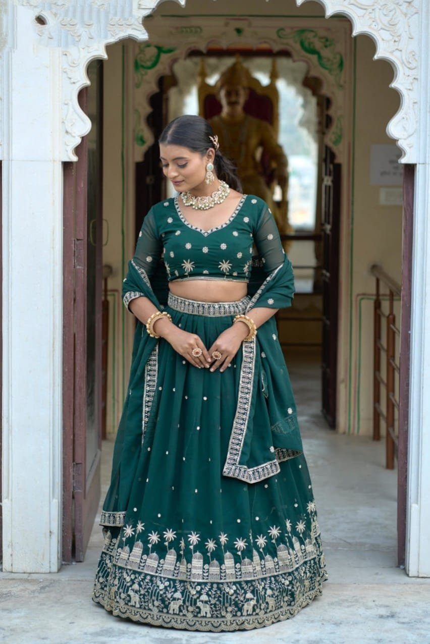 Embroidered Heavy Georgette Lehenga Choli With Blouse & Dupatta