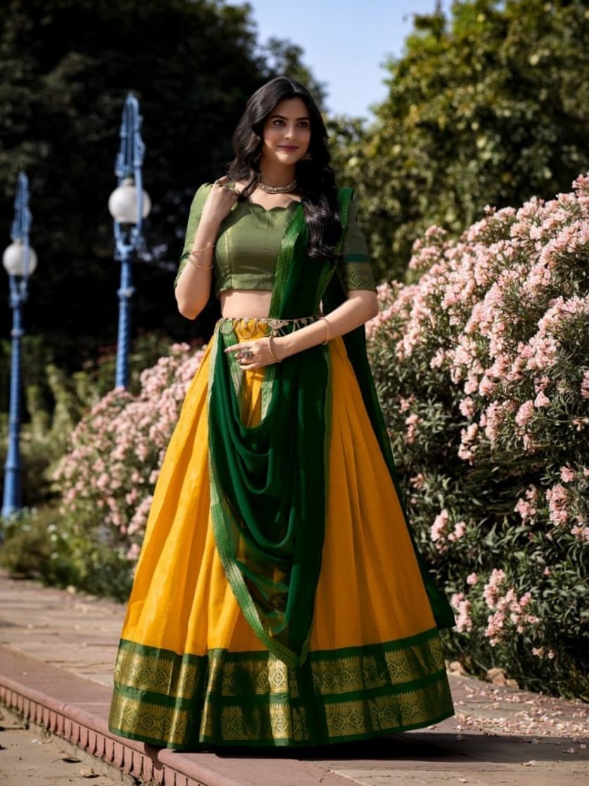South Style Kanchipuram Silk Half Saree Lehenga Choli