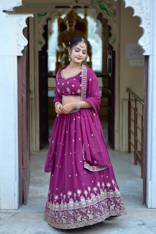 Embroidered Heavy Georgette Lehenga Choli With Blouse & Dupatta