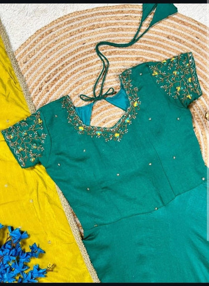 Stunning Green Silk Anarkali Gown With Embroidered Work