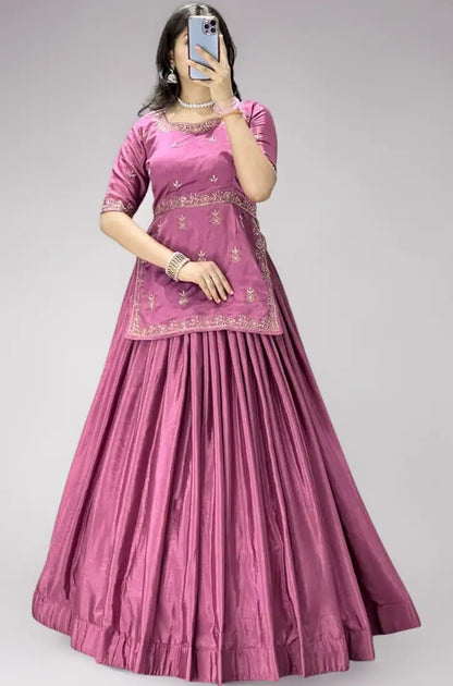 Latest Pink Chinon Lehenga Choli With Embroidery Work