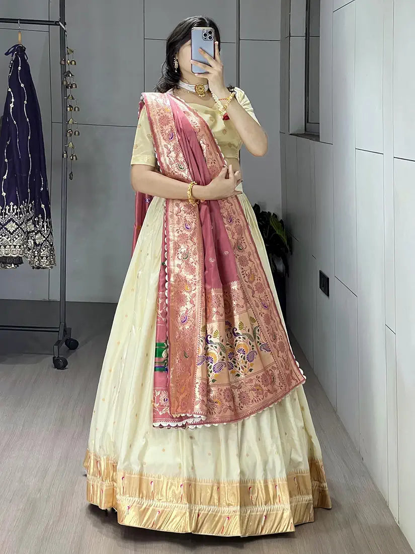 Premium Creamy Paithani Silk Lehenga Choli With Zari Work