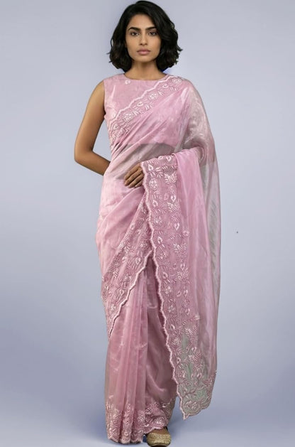 Classy Pure Chanda Silk Flower Embroidered Saree