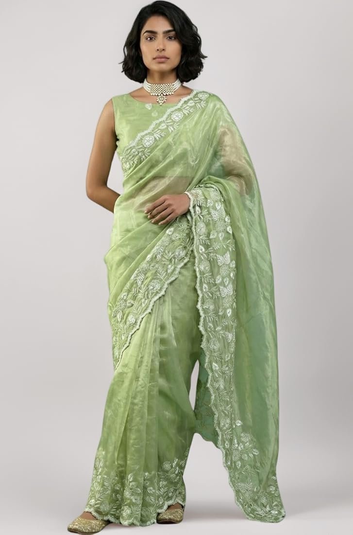 Trendy Pure Chanda Silk Saree With Flower Embroidery Work