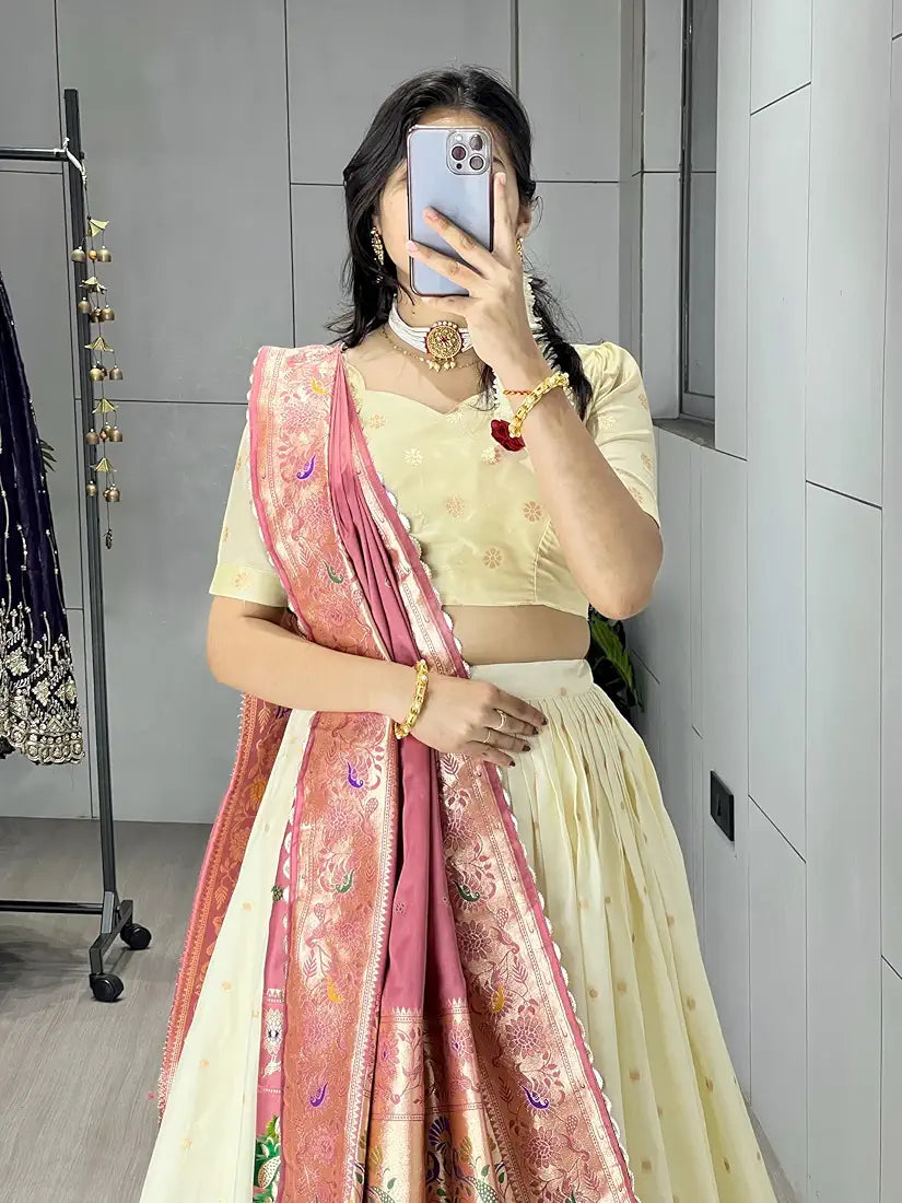 Premium Creamy Paithani Silk Lehenga Choli With Zari Work