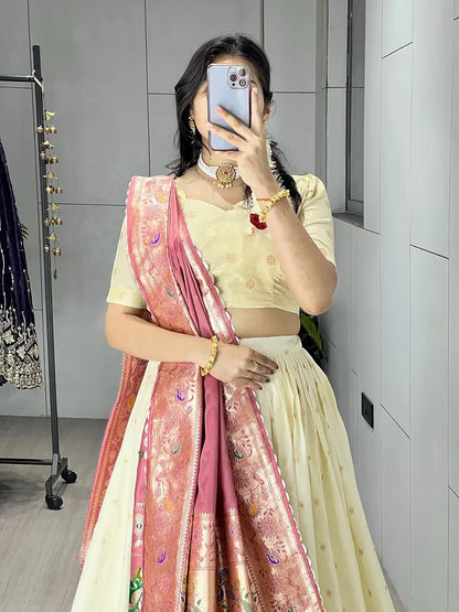 Premium Creamy Paithani Silk Lehenga Choli With Zari Work