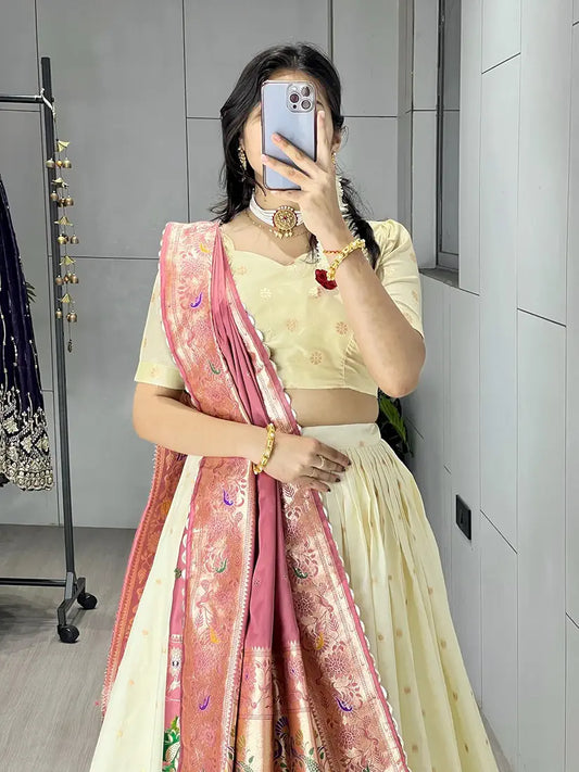 Premium Creamy Paithani Silk Lehenga Choli With Zari Work