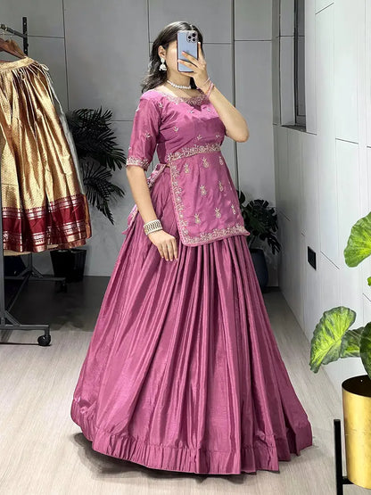 Latest Pink Chinon Lehenga Choli With Embroidery Work