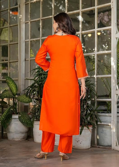 Gorgeous Orange Viscose Chanderi Kurti Suit With Sequins Work