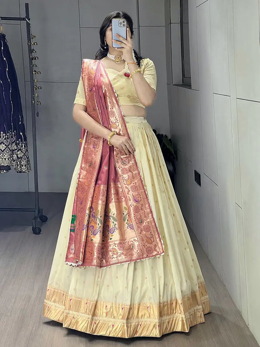 Premium Creamy Paithani Silk Lehenga Choli With Zari Work