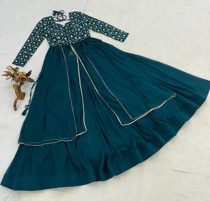 Gorgeous Teal Blue Georgette Lehenga Choli With Embroidery Work