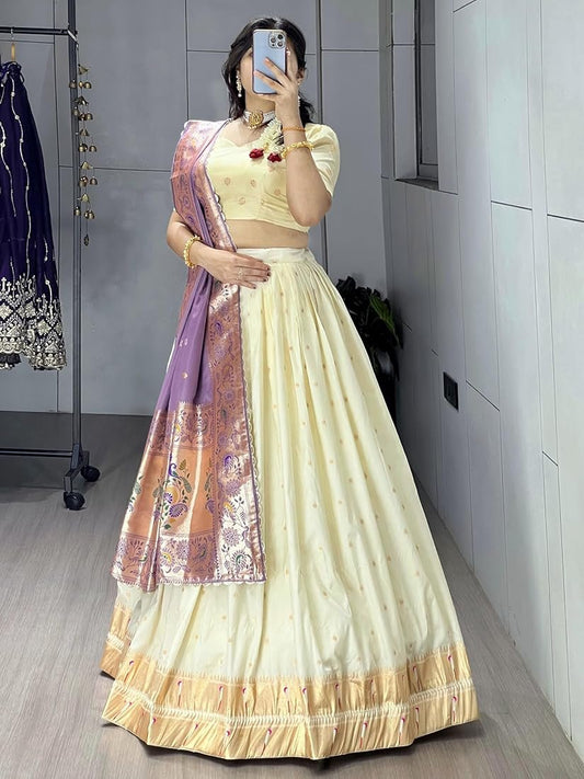 Trending Creamy Paithani Silk Embroidered Lehenga Choli