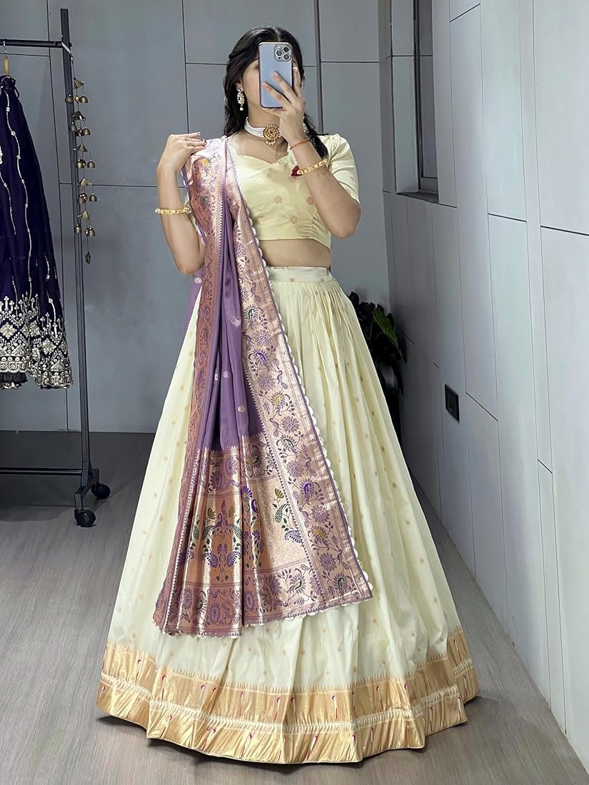 Trending Creamy Paithani Silk Embroidered Lehenga Choli