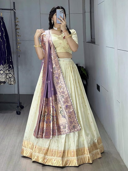 Trending Creamy Paithani Silk Embroidered Lehenga Choli