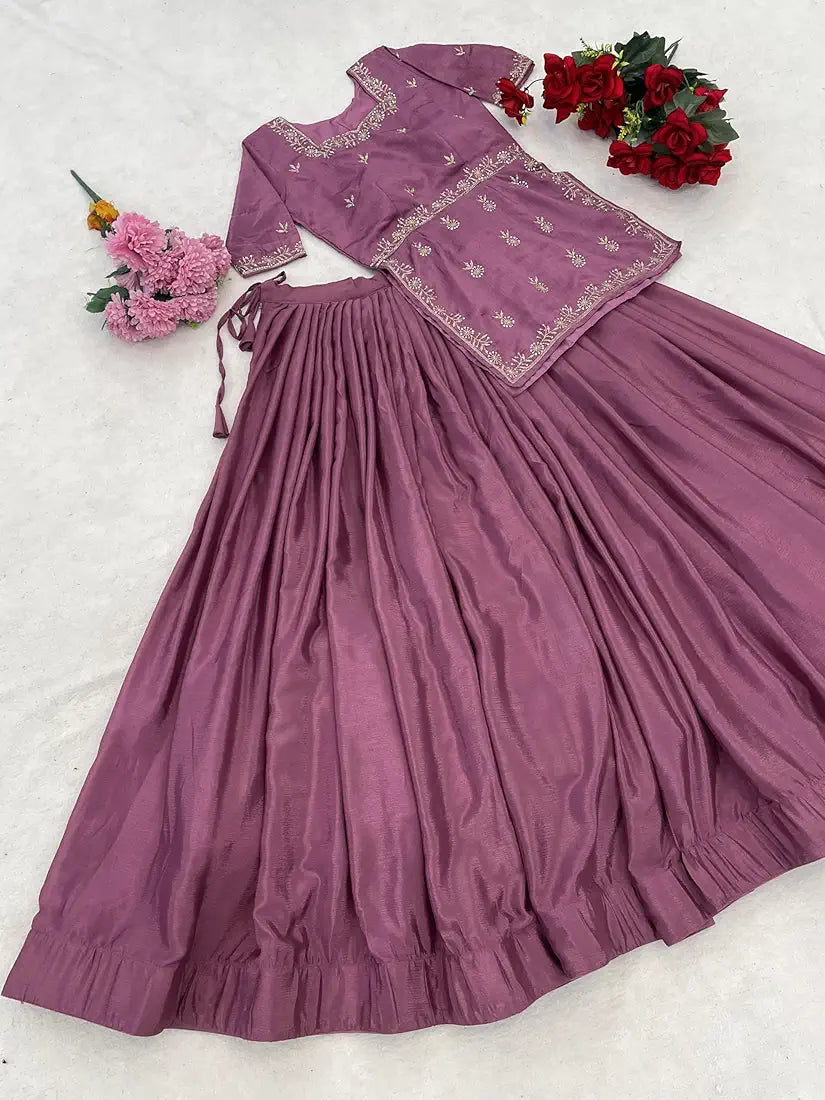 Latest Pink Chinon Lehenga Choli With Embroidery Work