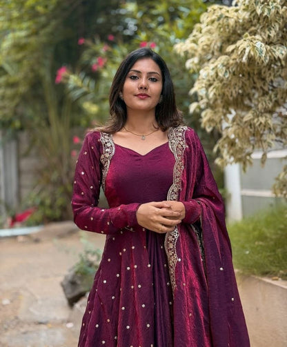 Elegant Silk Anarkali With Sequin Work Dupatta