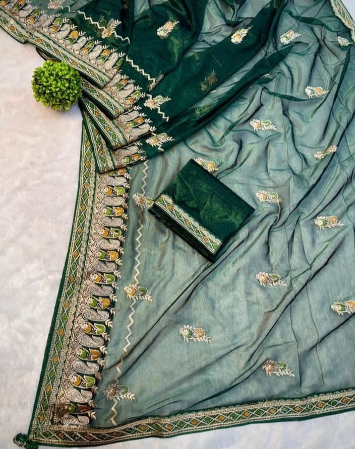 Fabulous Organza Type Silk On Heavy Embroidery Zariwork All Over Saree