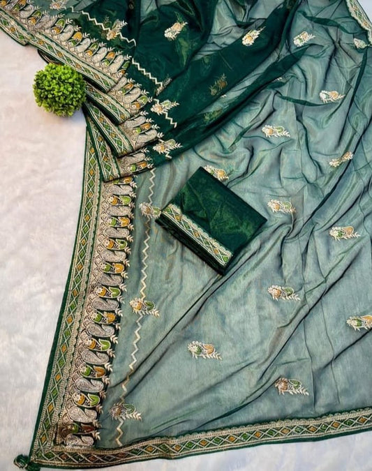 Fabulous Organza Type Silk On Heavy Embroidery Zariwork All Over Saree
