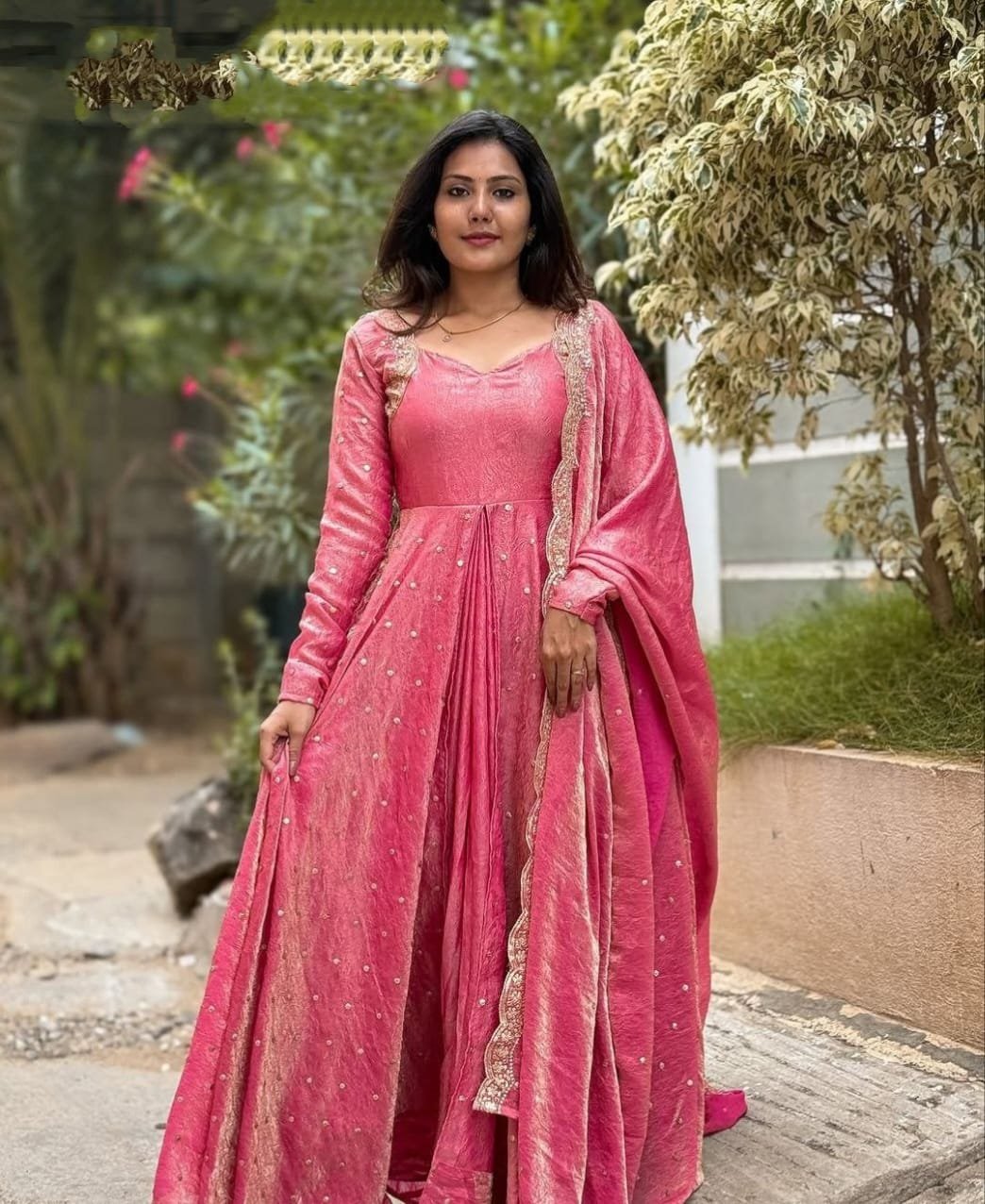 Elegant Silk Anarkali With Sequin Work Dupatta