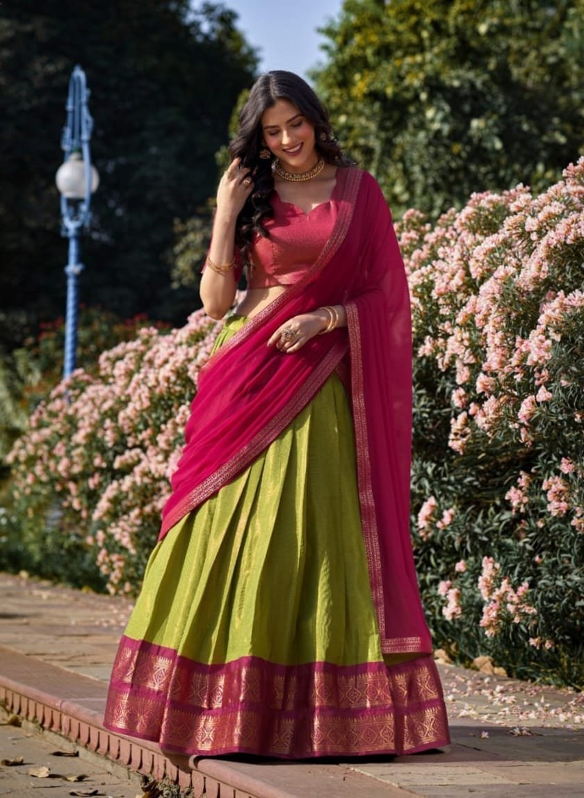 South Style Kanchipuram Silk Half Saree Lehenga Choli