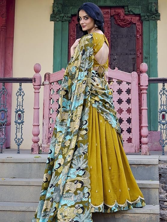 Yellow Vichitra Silk Lehenga Choli With Sequins Embroidery Work