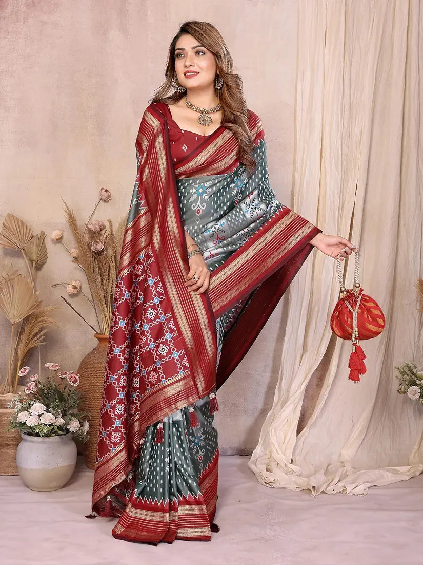 Grey Soft Silk Weaving Saree With Rich Zari Border