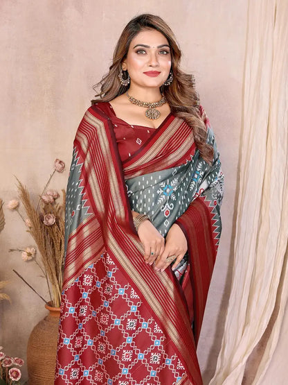 Grey Soft Silk Weaving Saree With Rich Zari Border