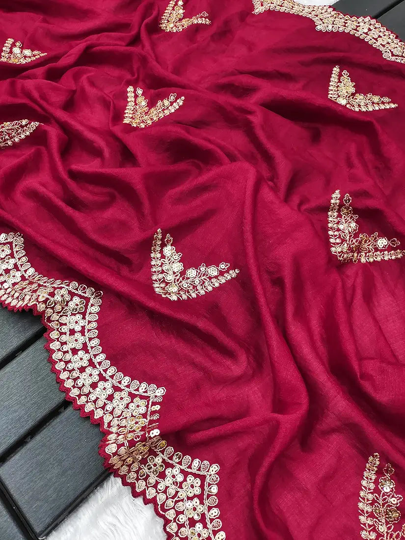 Stunning Magenta Silk Saree With Heavy Work On Blouse
