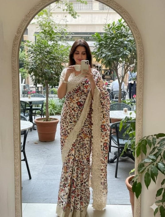 Trendy Pure Tussar Silk Saree With Cutwork Border and Floral Pattern
