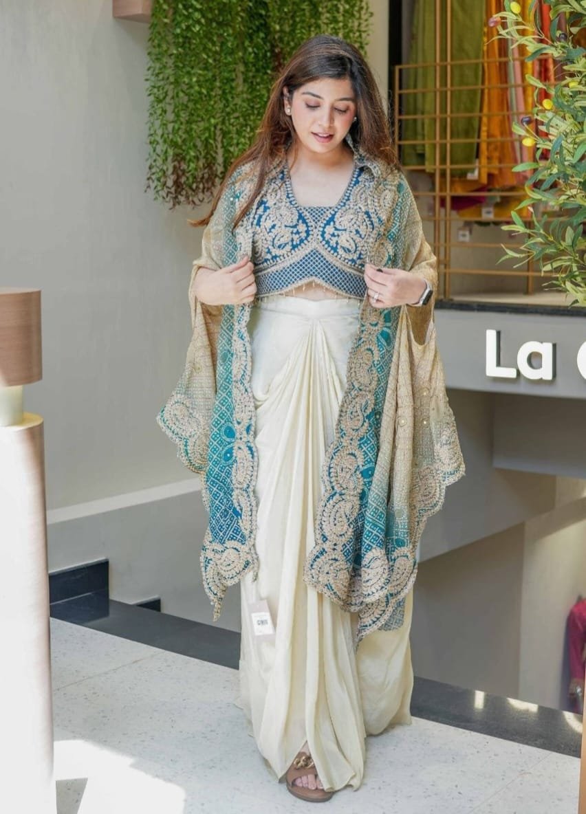 Embroidered Indo-Western Dhoti Set with Shrug