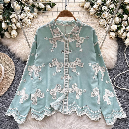 Sky Blue Embroidered Cotton Shirt With Bell Sleeves