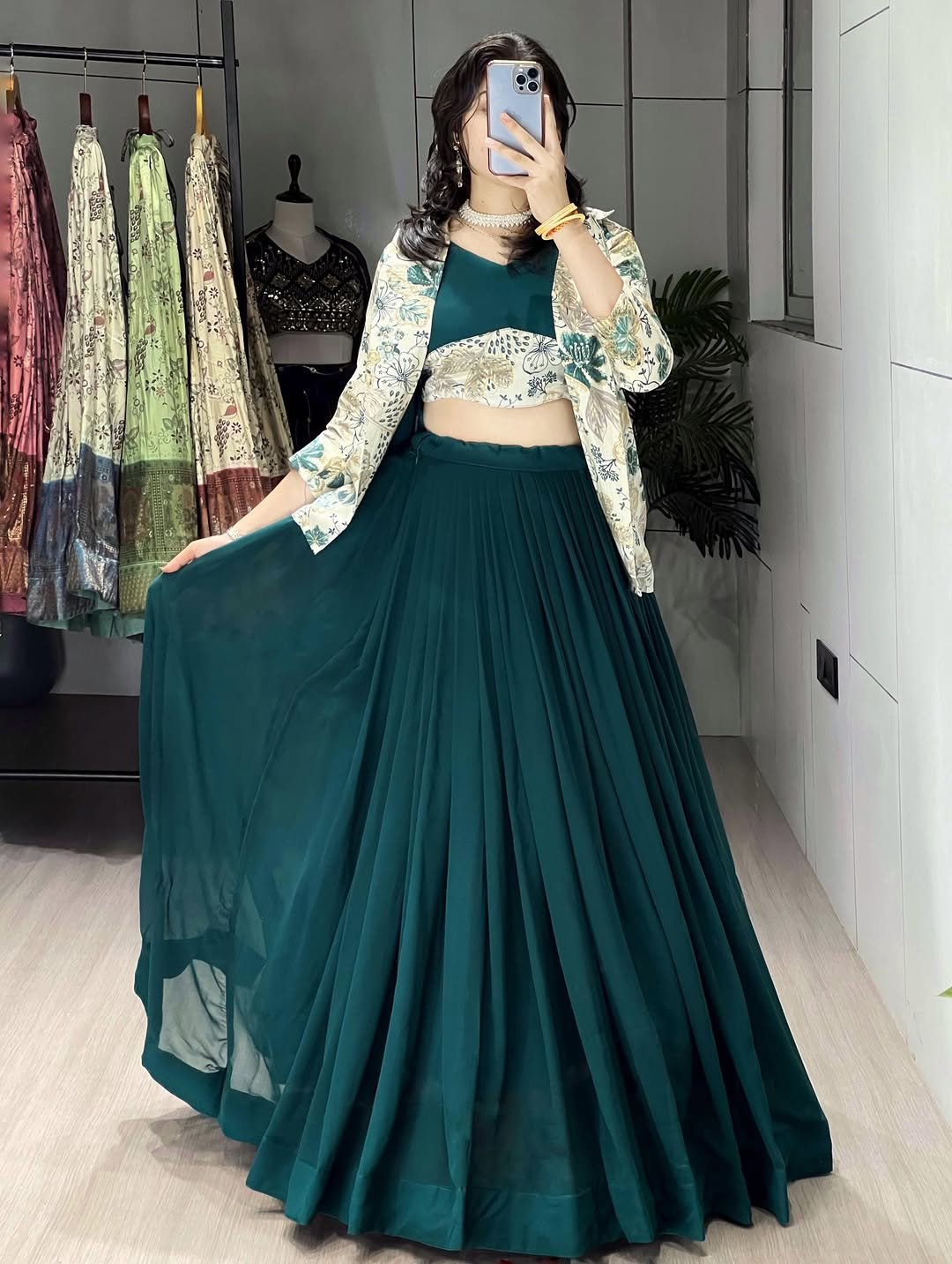 Gorgeous Teal Green Lehenga Choli With Koti