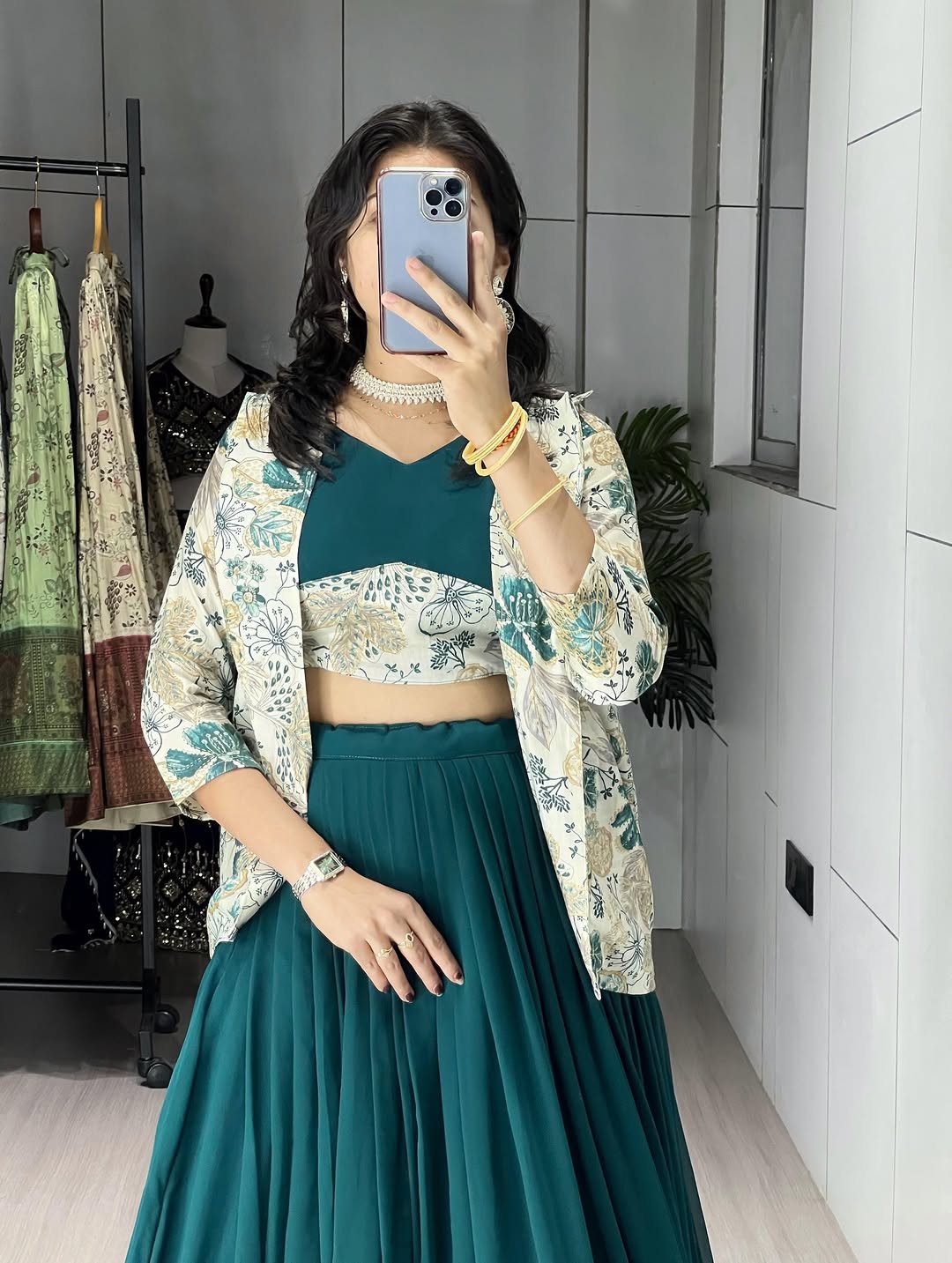 Gorgeous Teal Green Lehenga Choli With Koti