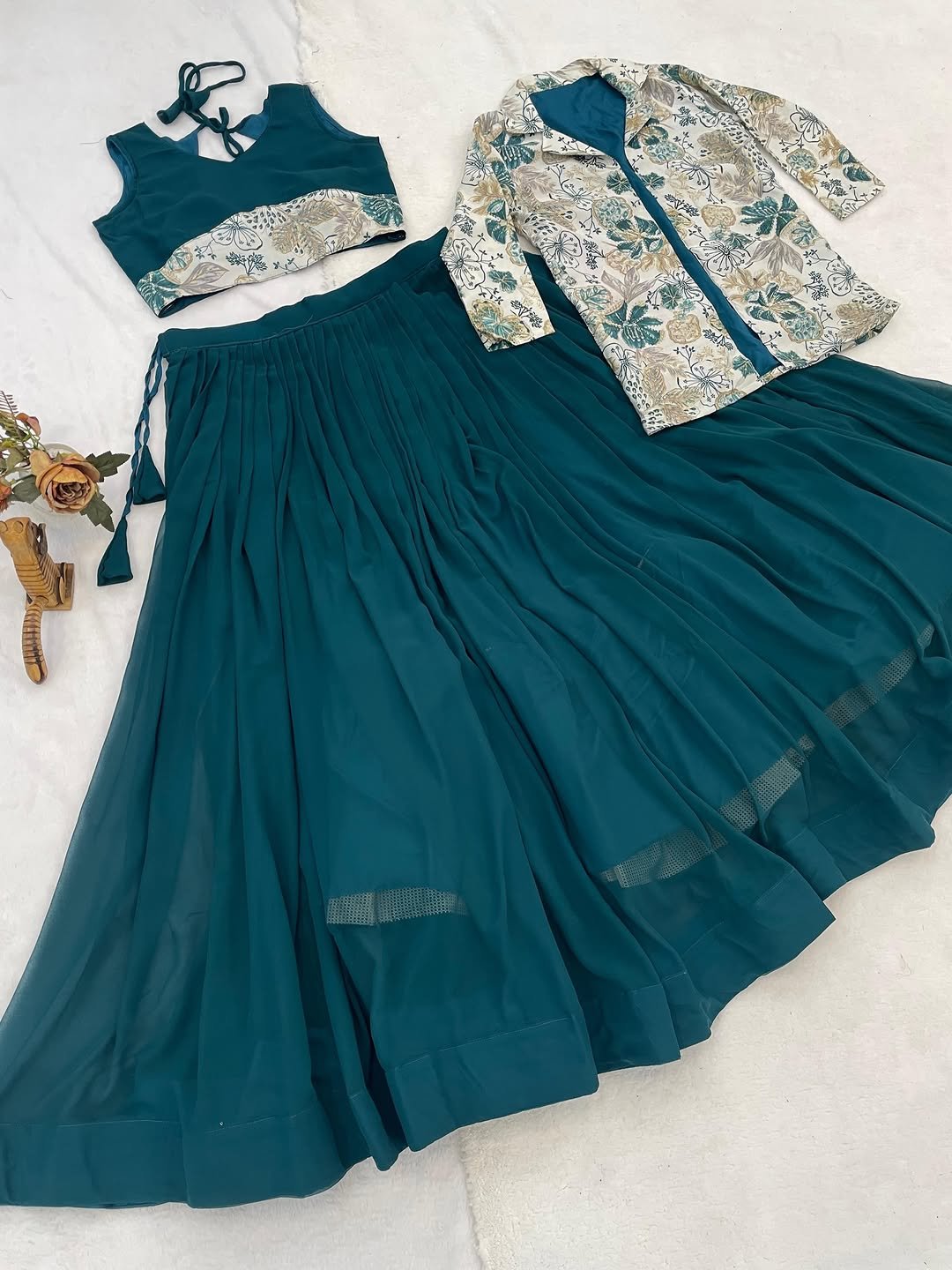Gorgeous Teal Green Lehenga Choli With Koti