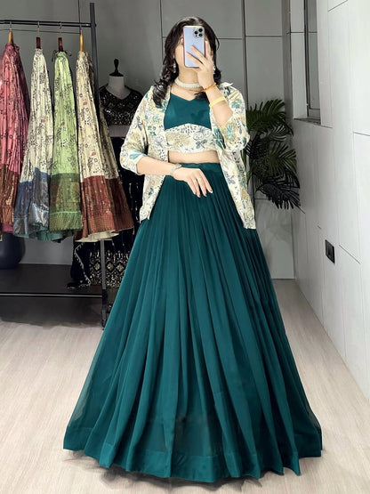 Gorgeous Teal Green Lehenga Choli With Koti