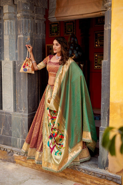 Designer Shimmer Organza Lehenga Choli With Zari Weaving