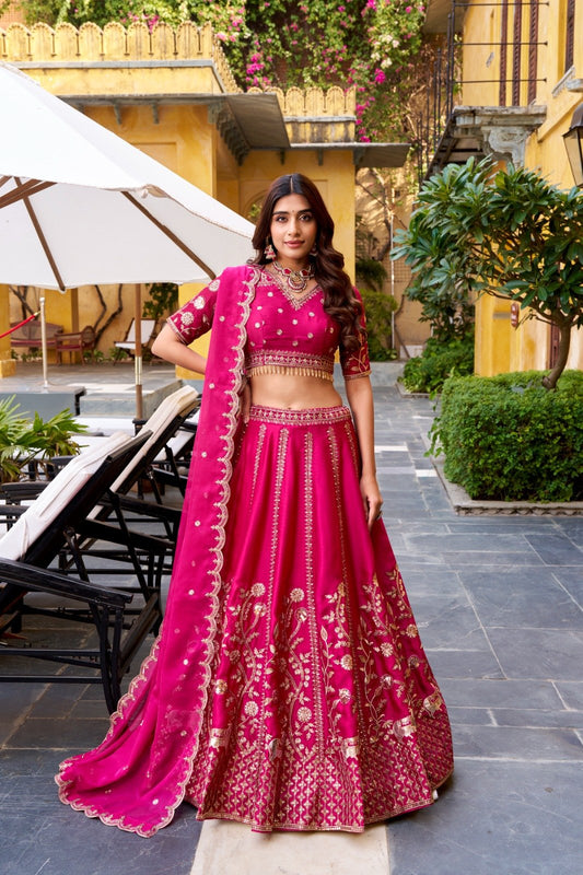 Designer Pink Silk Lehenga Choli With Sequins Work
