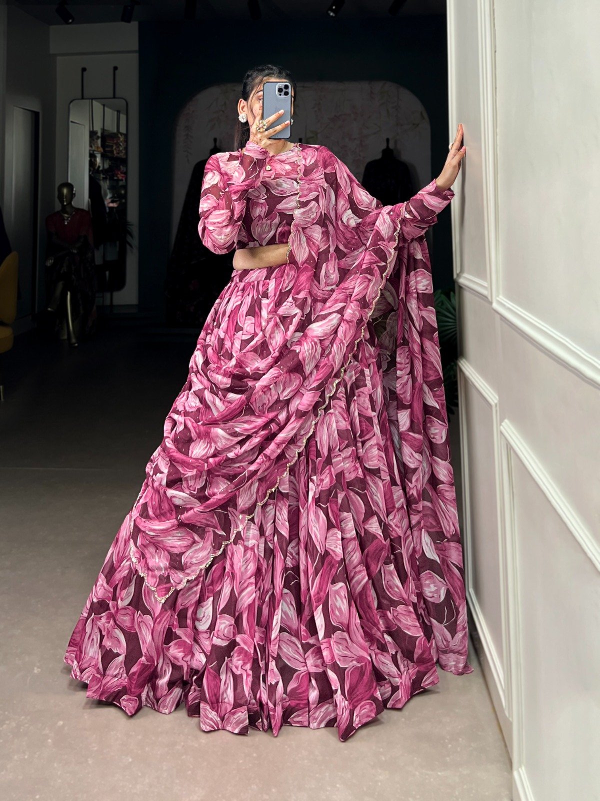 Pink Tabby Silk Ready-To-Wear Lehenga Choli