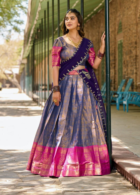 Gorgeous Kanjivaram Lehenga Choli With Zari Weaving
