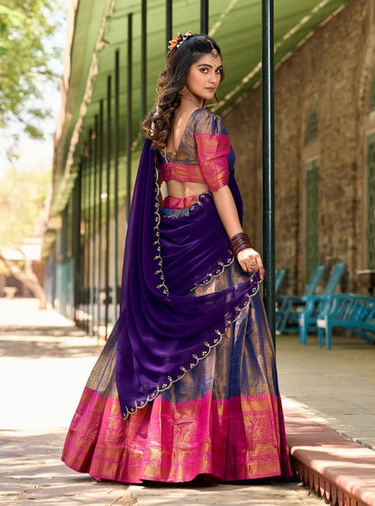 Gorgeous Kanjivaram Lehenga Choli With Zari Weaving