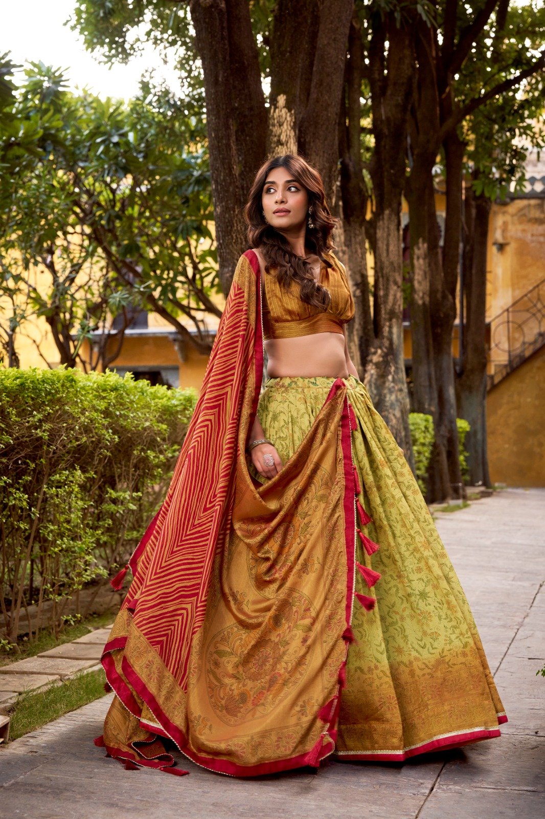 Latest Vichitra Silk Lehenga Choli With Printed Work