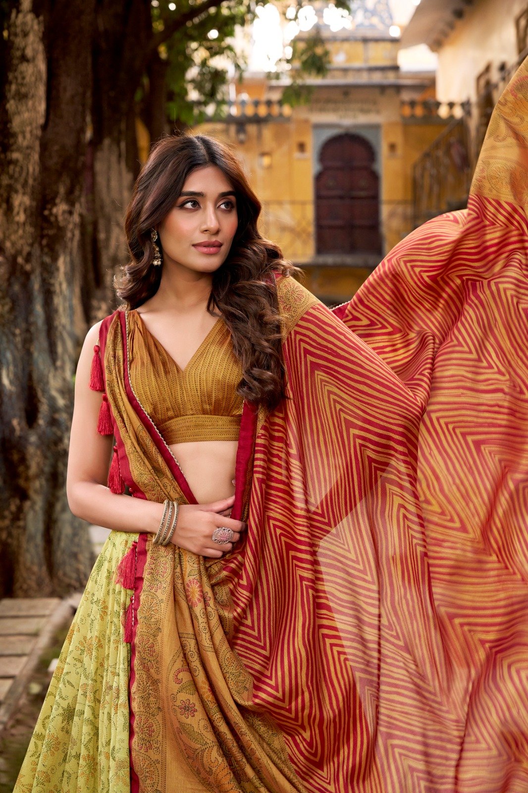 Latest Vichitra Silk Lehenga Choli With Printed Work