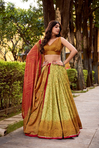 Latest Vichitra Silk Lehenga Choli With Printed Work