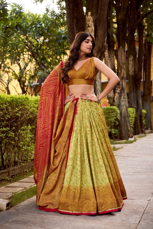 Latest Vichitra Silk Lehenga Choli With Printed Work