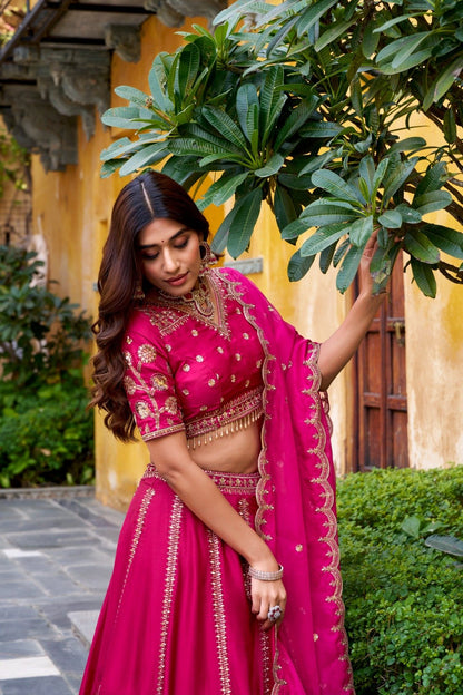 Designer Pink Silk Lehenga Choli With Sequins Work