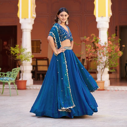 Royal Blue Fendi Lehenga Choli With Sequins Work