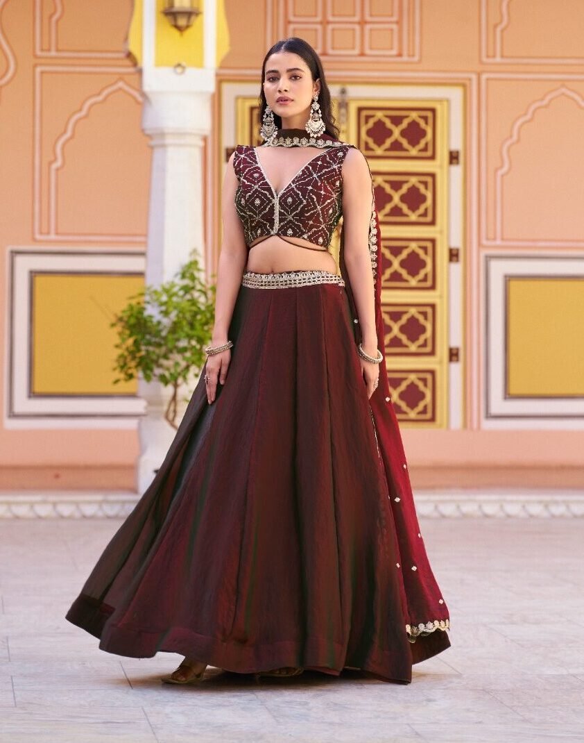 Brown Fendi Lehenga Choli With Embroidery Work