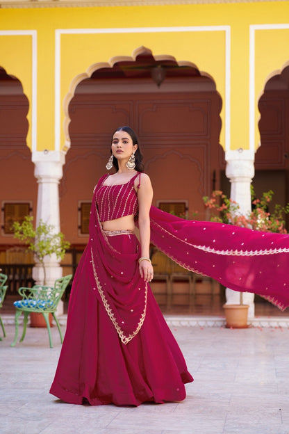 Stunning Pink Fendi Lehenga Choli With Sequins Embroidery Work