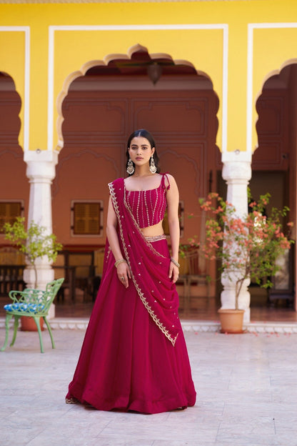Stunning Pink Fendi Lehenga Choli With Sequins Embroidery Work